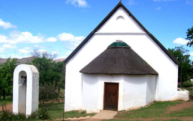 Historic Moravian church bult in 1865 by 60 workmen and 200 young girls.  Still boasts its original clock whcih was donated from Germany.